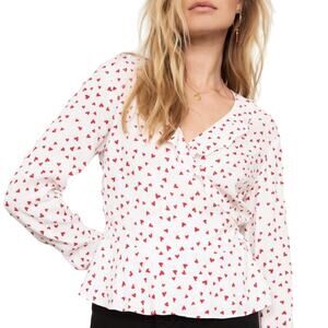 Rails Simone Heart Print Wrap Crop Ruffle Peplum Blouse Top White Red Small